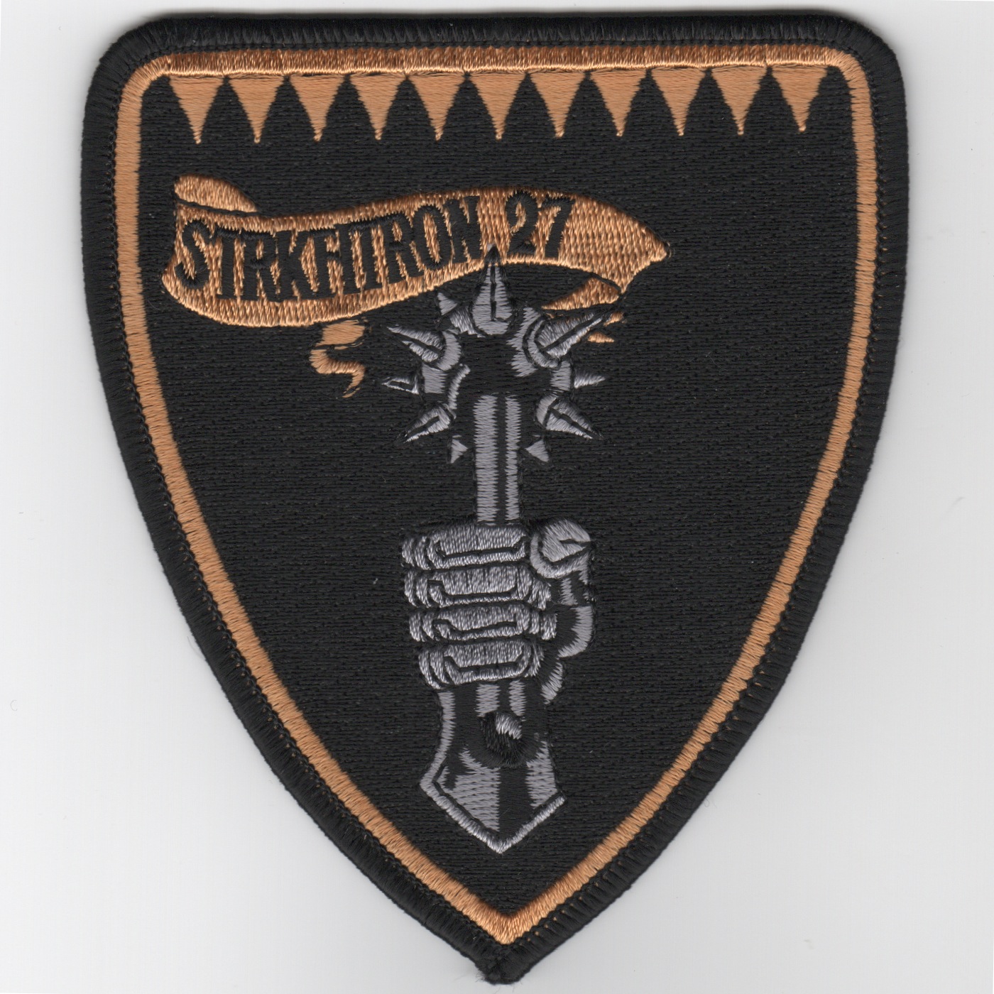 VFA-27 Squadron Shield Patch (Large/Gray Hand-Mace)