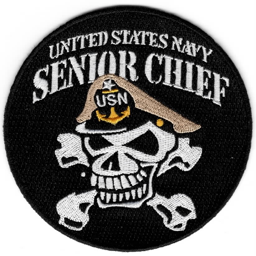 USN SENIOR Chief w/Khaki Cover Patch (Skull)